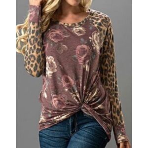 Floral and Leopard Print Knot Top
